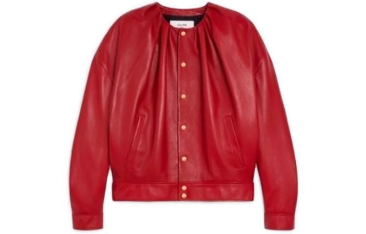 CELINE Leather Jacket Women's Red