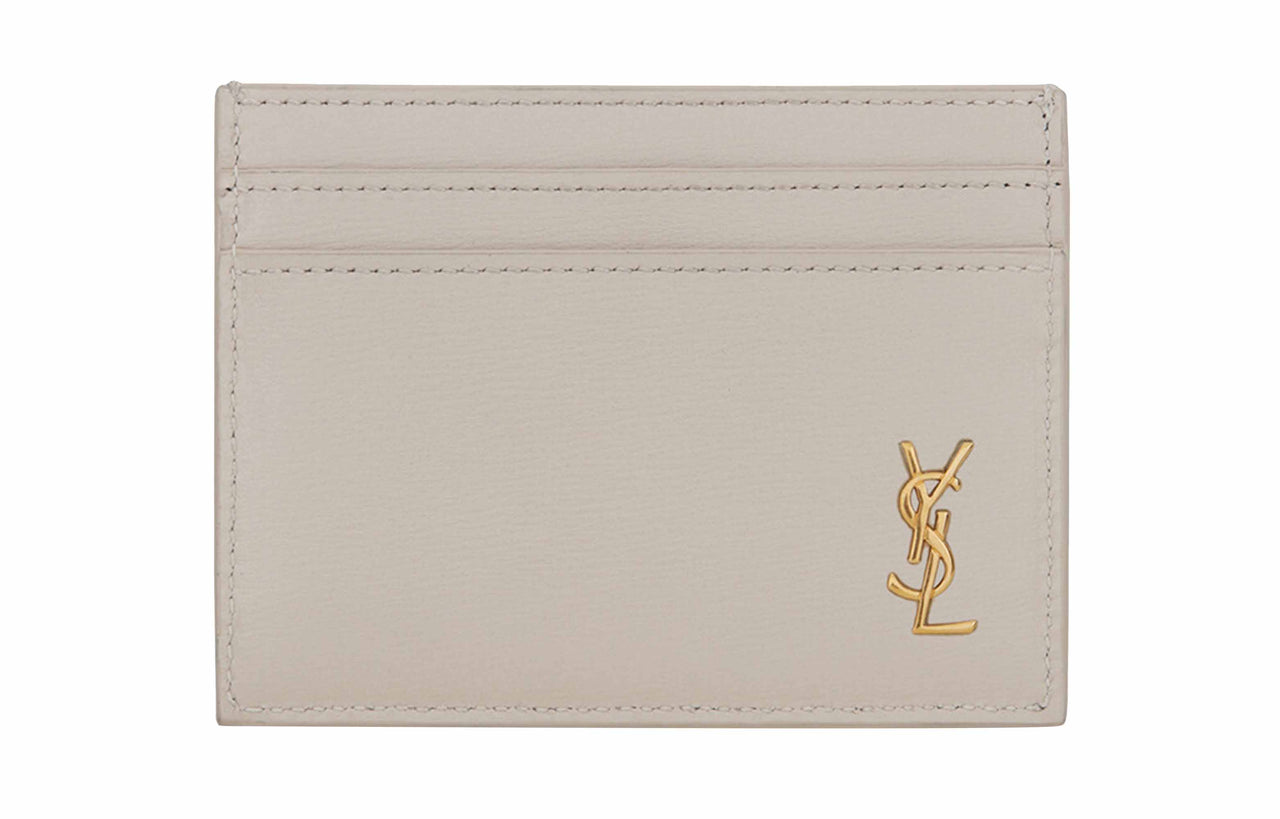 SAINT LAURENT Cow Leather Card Clip Card Holder Women's Vintage White