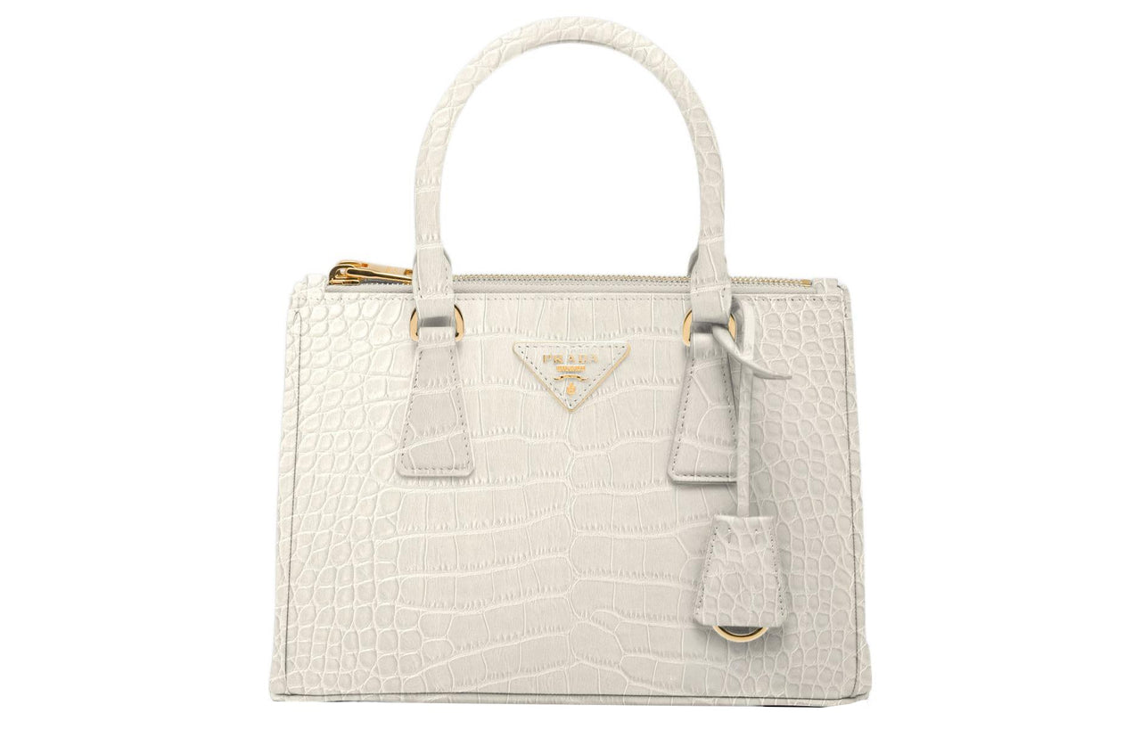 PRADA Galleria Killer Bag Crocodile Leather Shoulder Bag Crossbody Bag Handbag Small Size Women's White