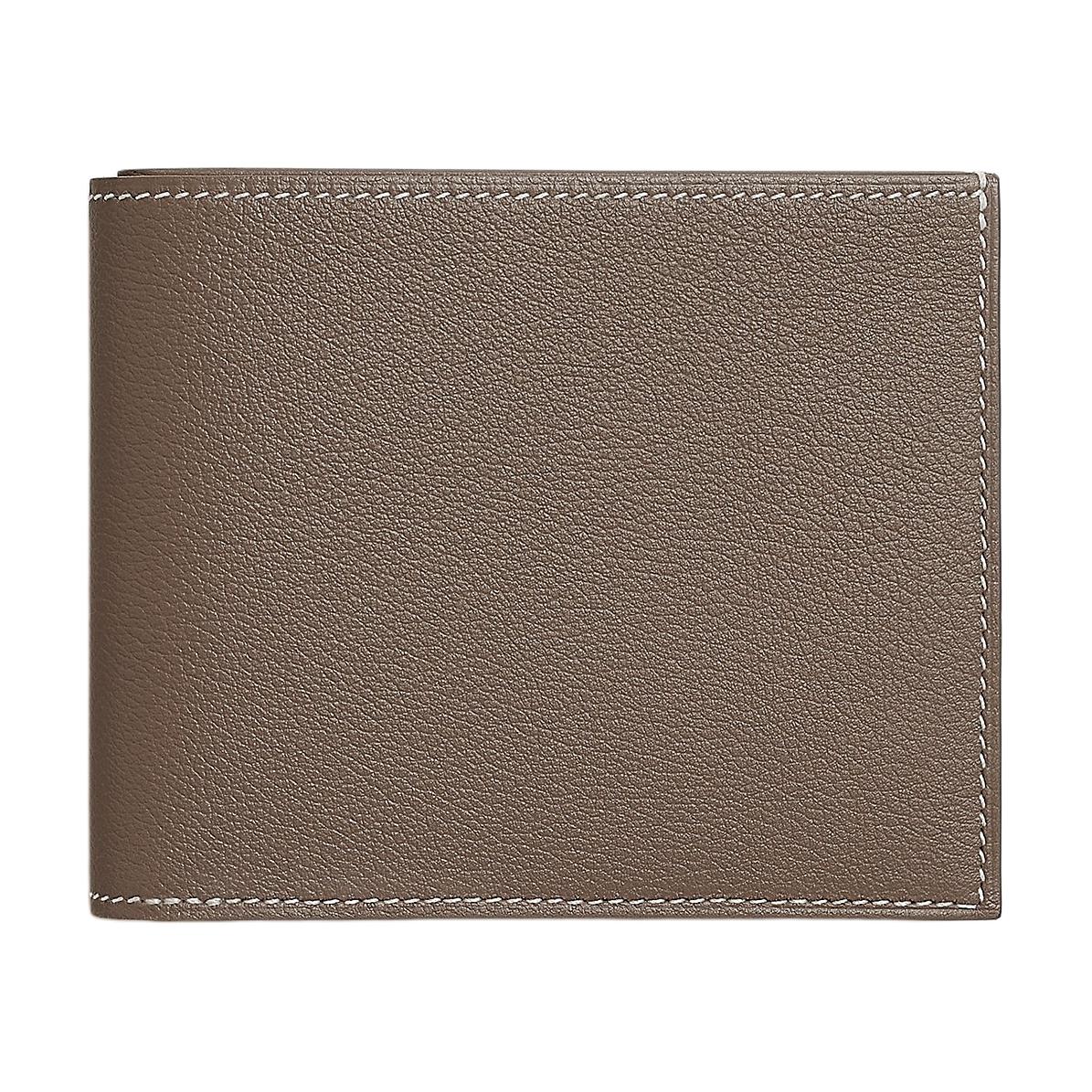 HERMES Calfskin Wallet Unisex Elephant Gray