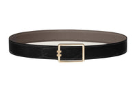 HERMES Gold Thread Lined Logo Buckle Togo Calfskin Double-Sided Leather Belt Men's Black Width: 3.2cm