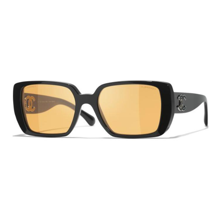 CHANEL Resin Square Sunglasses Unisex Black