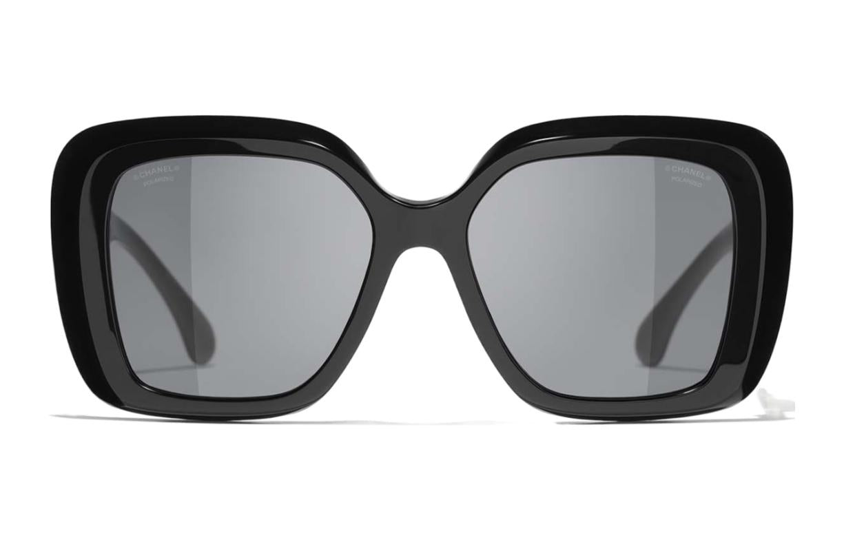 CHANEL Acetate Irregular Shape Sunglasses Women's Black
