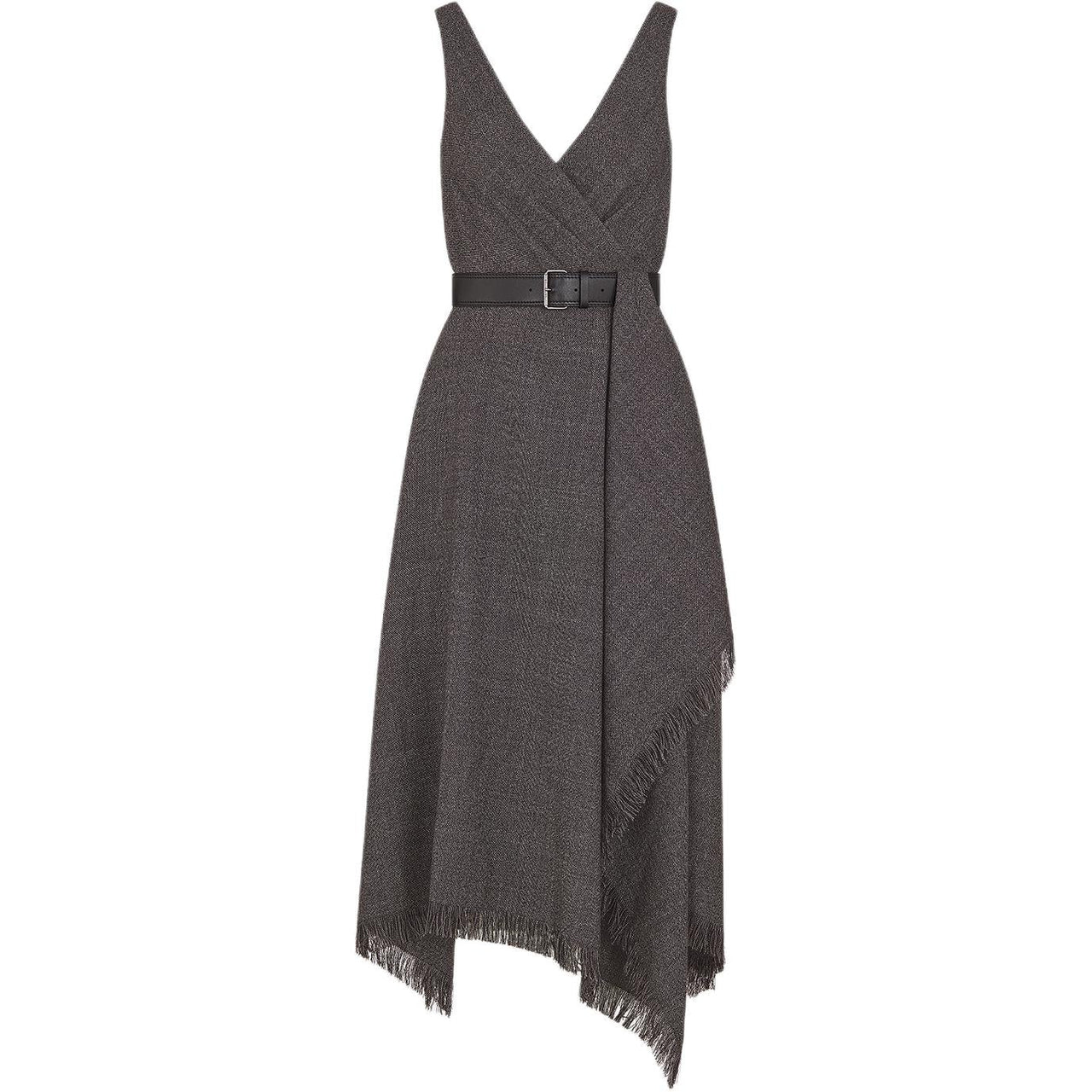DIOR V Neck Belted Fringed Edge Dress