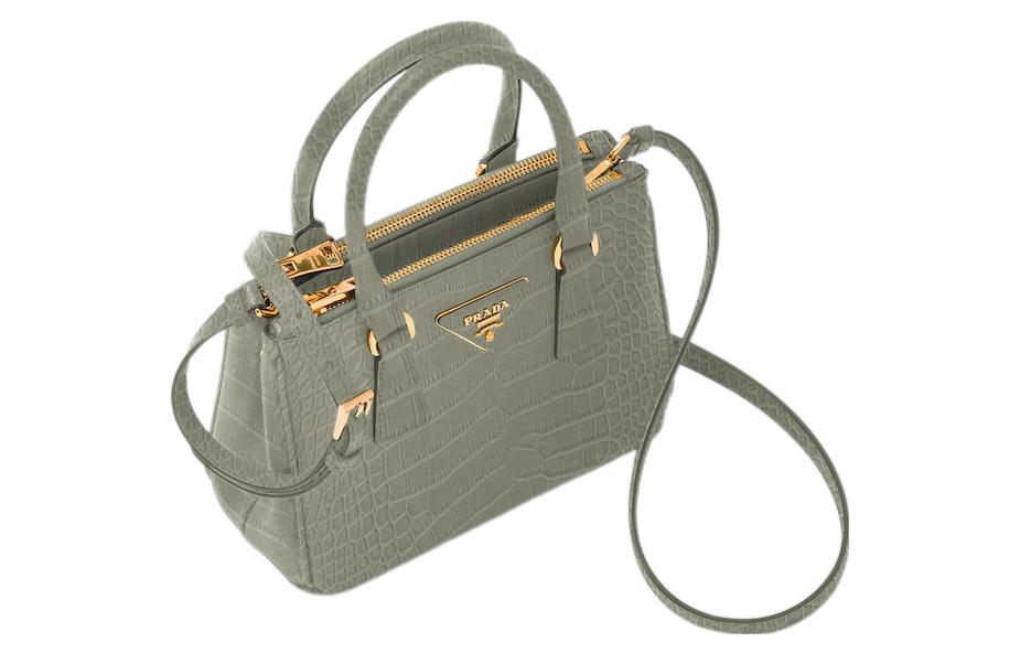 PRADA Galleria Killer Bag Crocodile Leather Shoulder Bag Crossbody Bag Handbag Mini Women's Light Gray