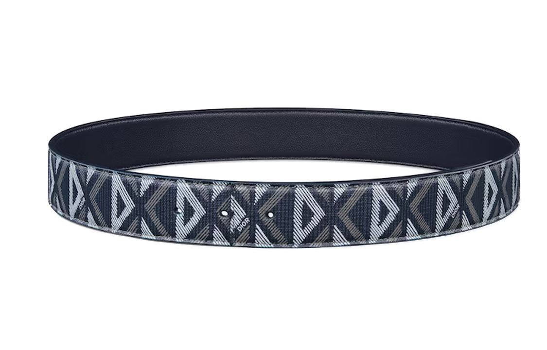 DIOR CD Pattern Smooth Buckle Leather Belts Men's Blue Width: 4CM