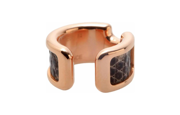 HERMES Lizard Skin Rose Gold-Plated Metal Clip-On Earrings Women's Rose Gold