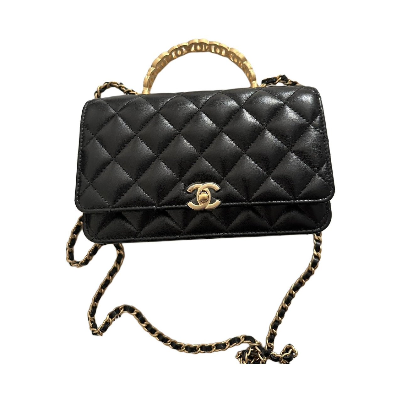 CHANEL Shiny Lambskin Shoulder Bag, Crossbody Bag, Handbag Wallet Women's Black