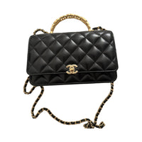 CHANEL Shiny Lambskin Shoulder Bag, Crossbody Bag, Handbag Wallet Women's Black