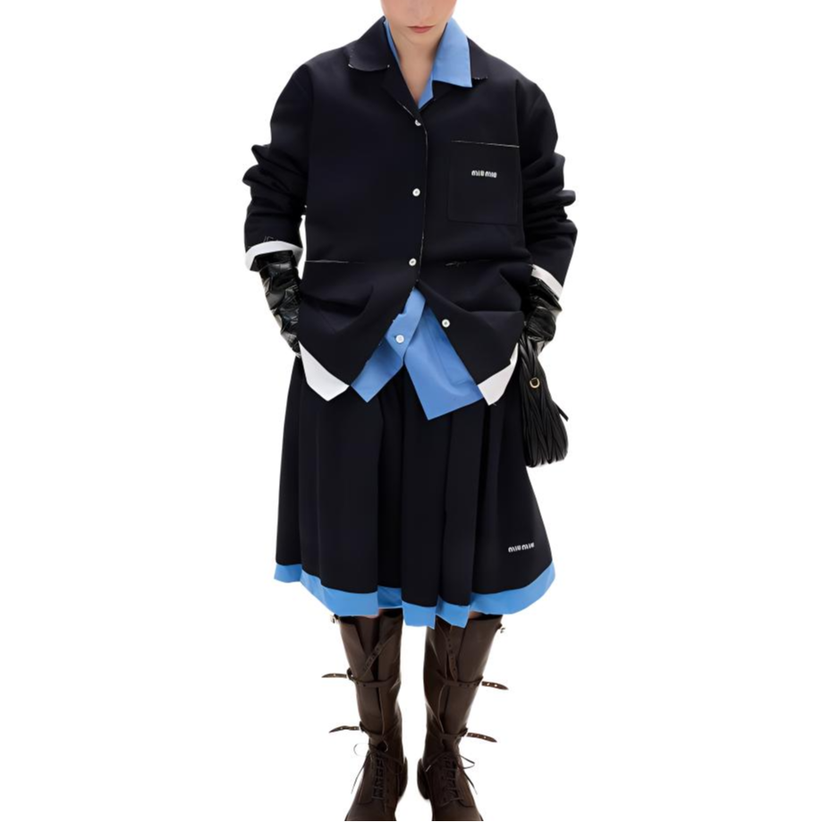 MIU MIU Pleated Poplin Skirt Blu Azzurro