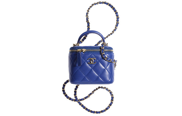 CHANEL Sheepskin Box Bag Shoulder Bag Crossbody Bag Mini Women's Royal Blue