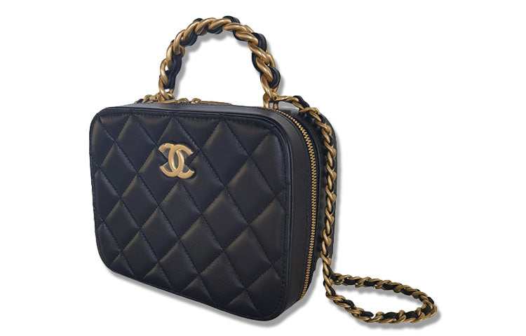 CHANEL Sheepskin Makeup Bag Chain Shoulder Bag Crossbody Bag Women's Black