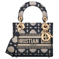 DIOR Lady D-Lite Embroidery Dior Bag Shoulder Bag Crossbody Bag Handbag Mini Women's Beige & Blue