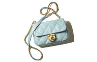 CHANEL Sheepskin Patchwork With Metal Mouth Cover Bag Crossbody Bag Mini Women's Light Blue