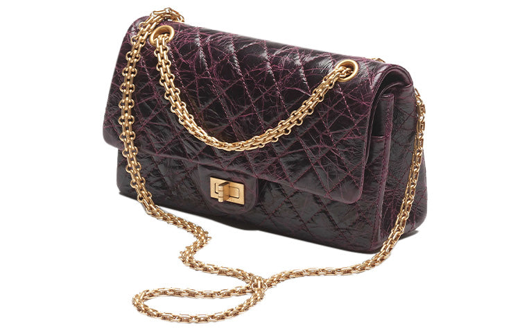 CHANEL 2.55 Calfskin Handbag Shoulder Bag Crossbody Bag Women's Dark Purple Red