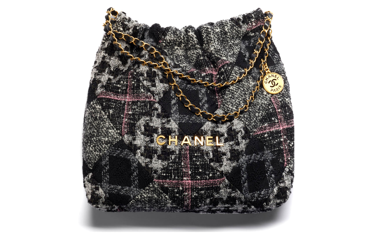 CHANEL 22K Fall And Winter 22Bag Woolen Tote Bag Shopping Bag Handbag Shoulder Bag Women's Gray Pink