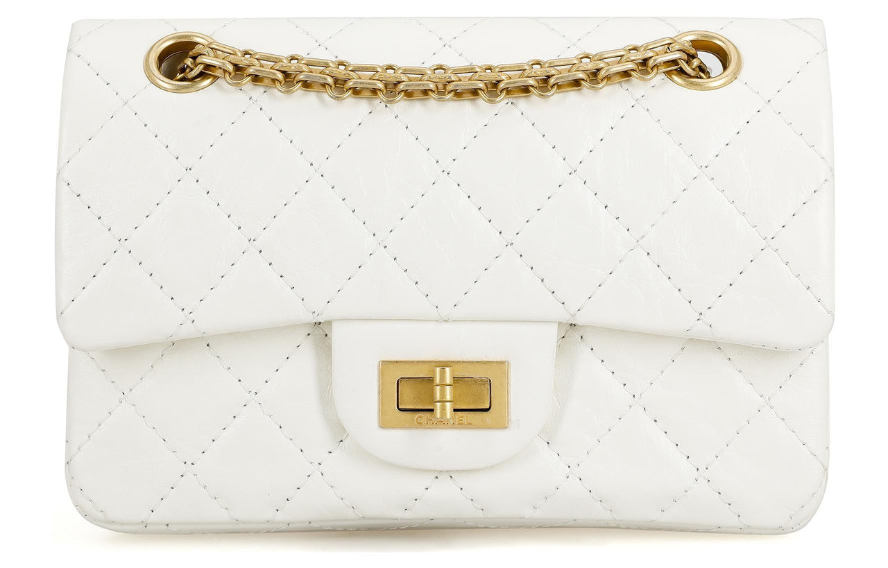 CHANEL 2.55 Calfskin Mouth Cover Bag Crossbody Bag Mini Women's White