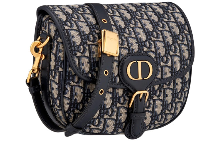 DIOR Bobby Jacquard Fabric Shoulder Bag, Crossbody Bag Medium Size Women's Denim Blue