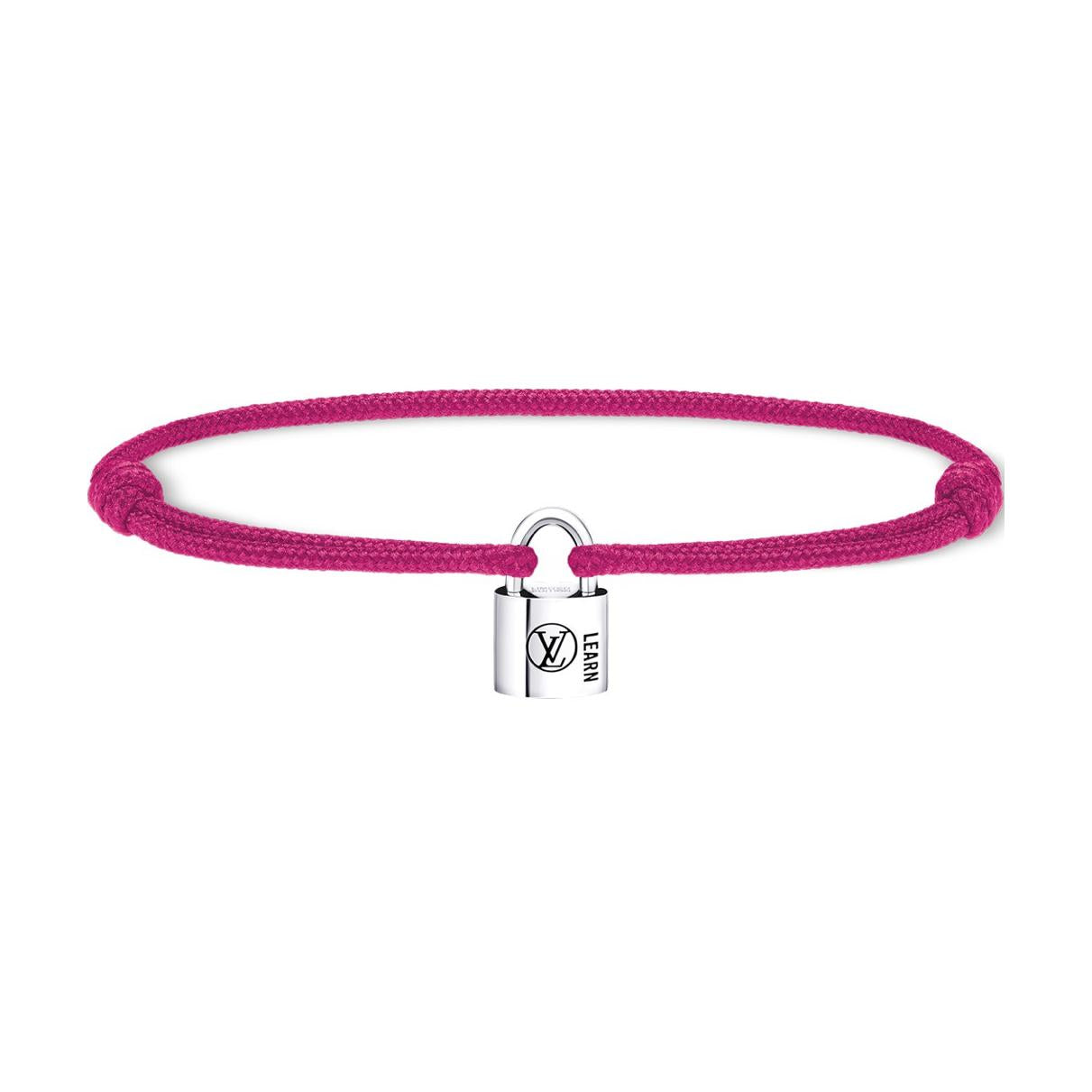 LOUIS VUITTON SiLOUIS VUITTONer Lockit Bracelet Sterling SiLOUIS VUITTONer Black Laquered And Pink Polyester Cord