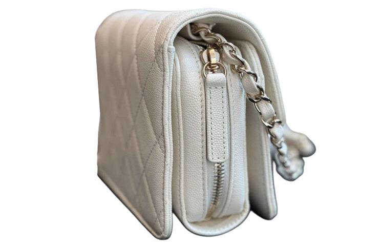 CHANEL Grained Calfskin Camera Bag With Flap Shoulder Crossbody Bag Regular Women's White