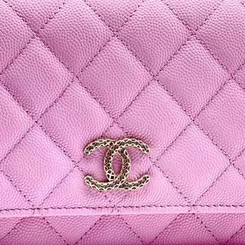 CHANEL WOC Embossed Litchi Grain Cow Leather Chain Bag Shoulder Bag Crossbody Bag Women's Pink