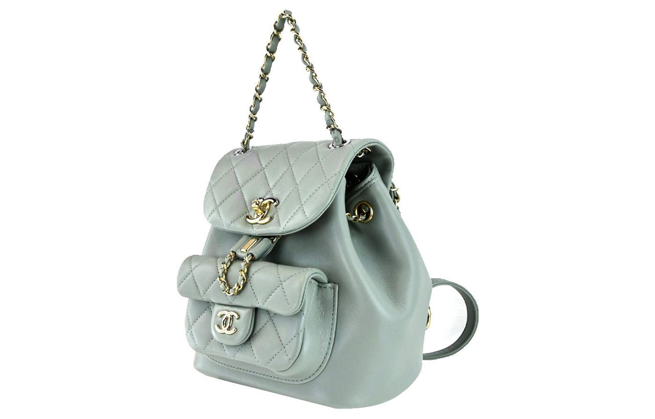 CHANEL Duma Cow Leather Backpack Regular Women's Gray Green
