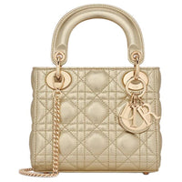 DIOR Lady Dior Calfskin Crossbody Handbag Mini Women's Metal Gold