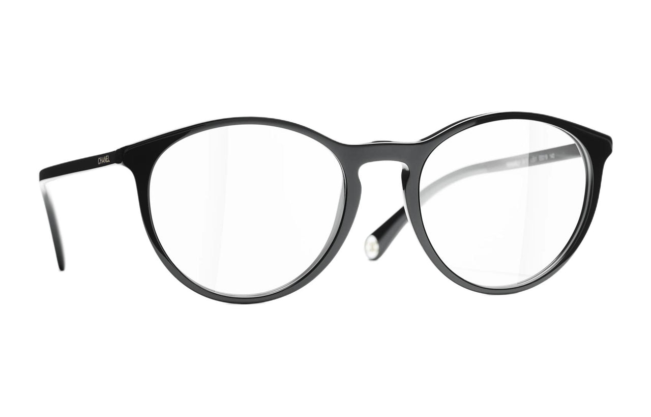 CHANEL Acetate Oval Eyeglass Frames Unisex Black