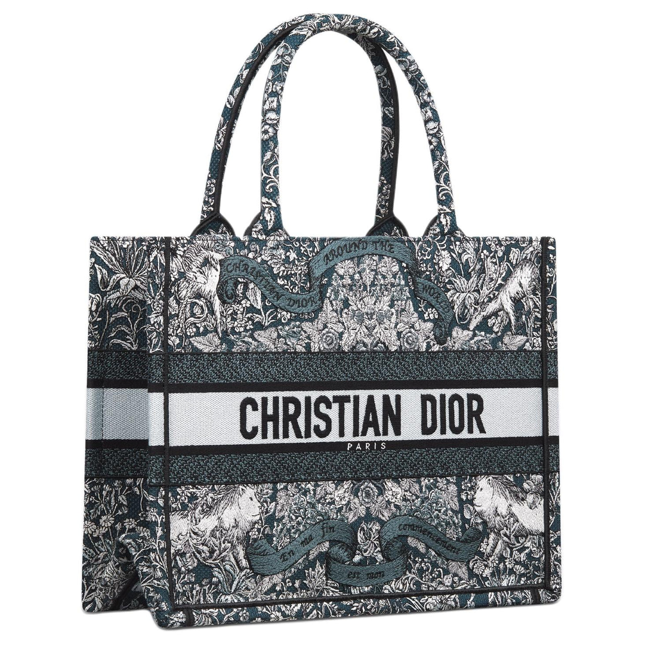 DIOR BookTote Fabric Tote Bag, Shopping Bag, Handbag Medium Size Women's Blue & White