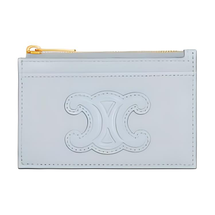 CELINE Shiny Cow Leather Card Holder Regular Women's Blue