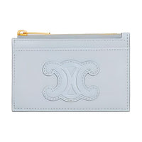 CELINE Shiny Cow Leather Card Holder Regular Women's Blue