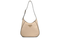 PRADA Hobo Calfskin Handbag, Shoulder Bag Women's Natural