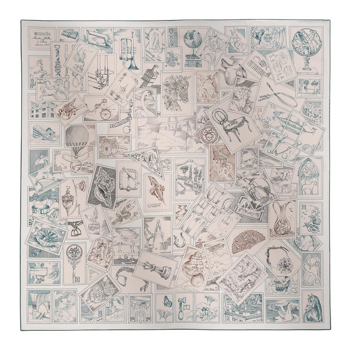 HERMES Silk Scarves Unisex Beige