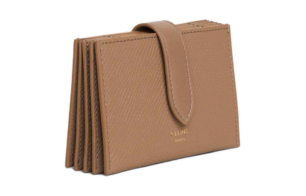 CELINE Grained Calfskin Card Holder Small Size Women's Light Camel