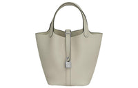 HERMES Picotin Clemence Bullock Leather Basket Bag Handbag Bucket Bag 18 Women's Q1 Sauge Sage Green