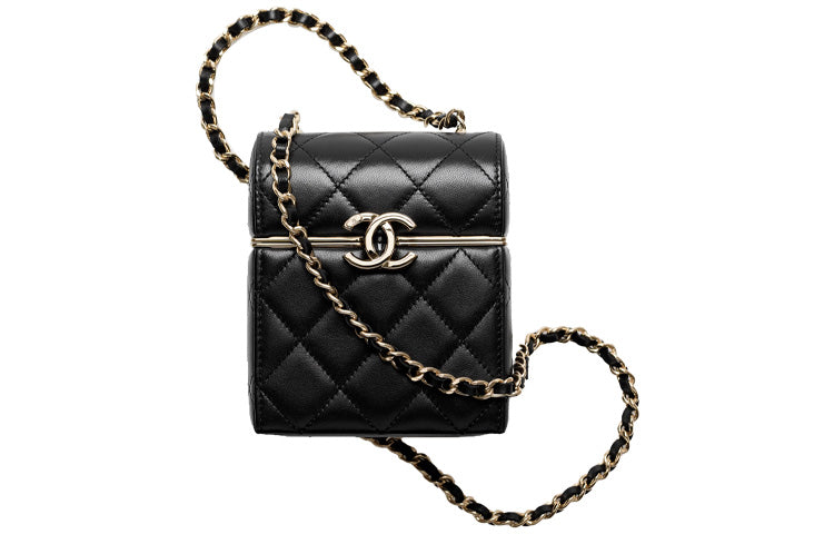 CHANEL Sheepskin Makeup Bag Shoulder Bag Crossbody Bag Small Size Women's Black
