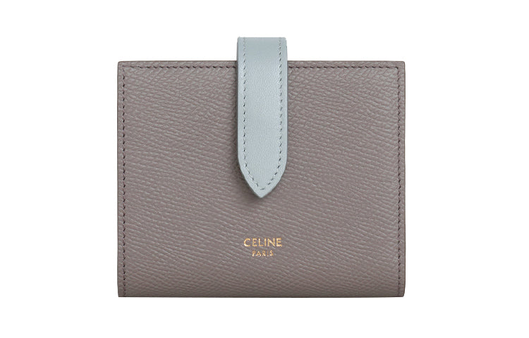 CELINE Grained Cow Leather Decorative Ribbon Wallet Small Size Women's Egg Stone Gray/Mineral Stone Color