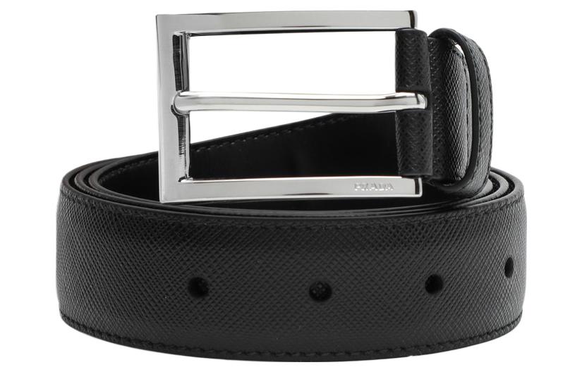 PRADA Cow Leather Belts Men's Black Width 3CM