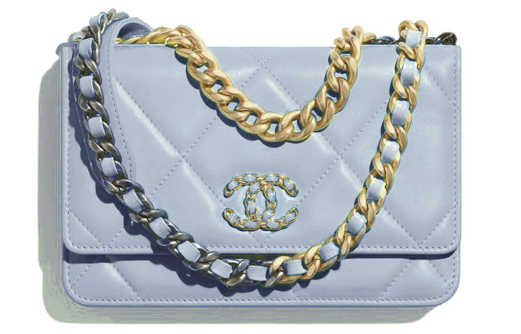 CHANEL 19BagWOC Sheepskin Handbag Shoulder Bag Crossbody Bag Regular Women's Babybule Sky Blue