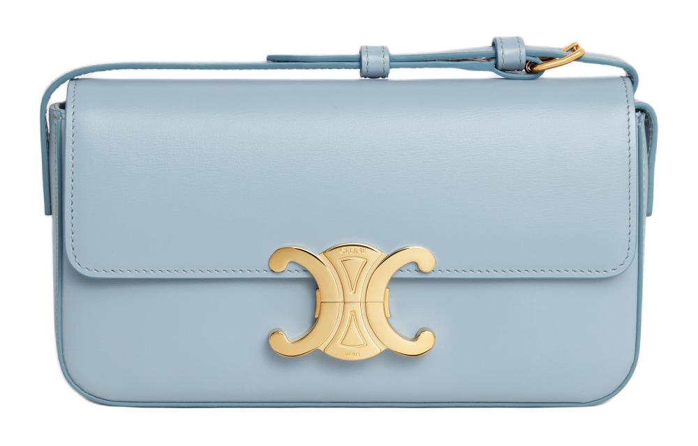 CELINE Shiny Cow Leather Portable Crossbody Bag, Shoulder Bag Women's Light Blue