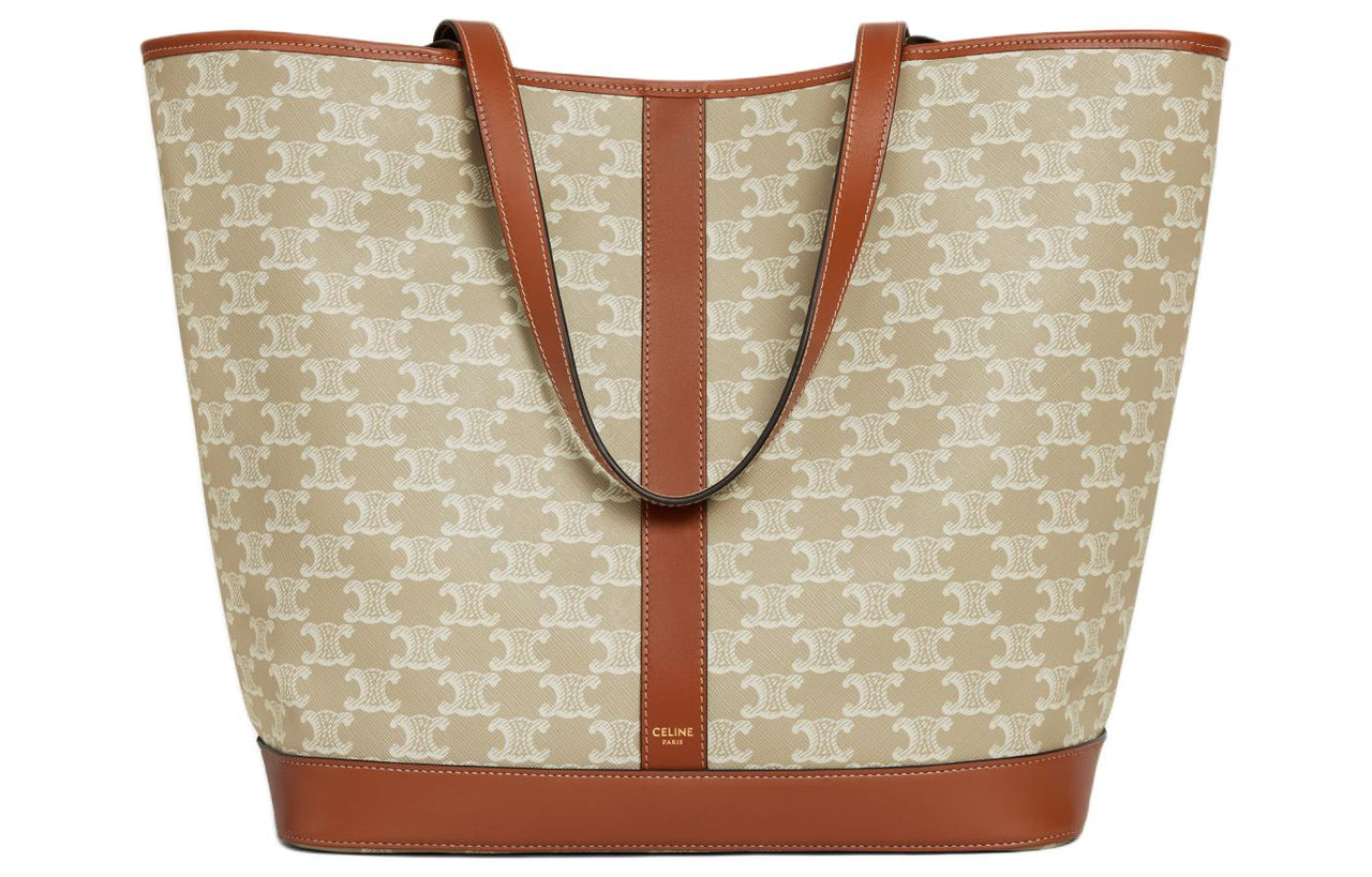 CELINE Cabas Cow Leather Binding One Shoulder Handbags Medium Size Women's Greige