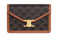 CELINE Triomphe Fabric With Calfskin Trim Shoulder Bag, Crossbody Bag, Wallet Mini Women's Tan