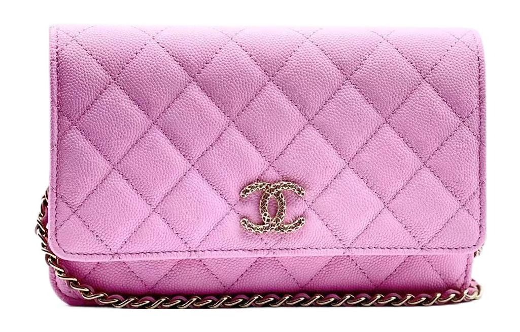 CHANEL WOC Embossed Litchi Grain Cow Leather Chain Bag Shoulder Bag Crossbody Bag Women's Pink