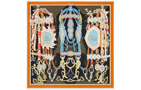 HERMES Silk Scarves Women's Charcoal Gray/Orange
