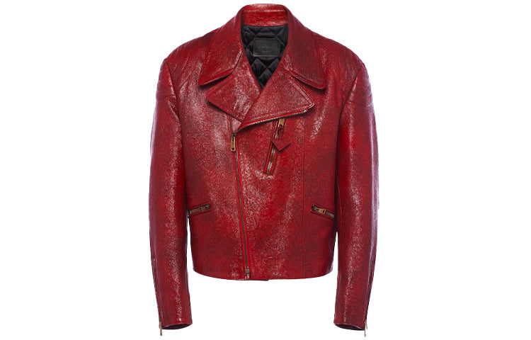PRADA Leather Jackets Men Red