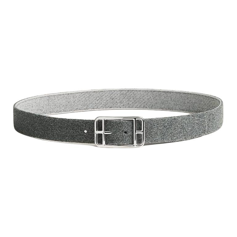 HERMES Solid Color Design Pin Buckle Wool Nylon Leather Belts Men's Gray Width 3.3cm