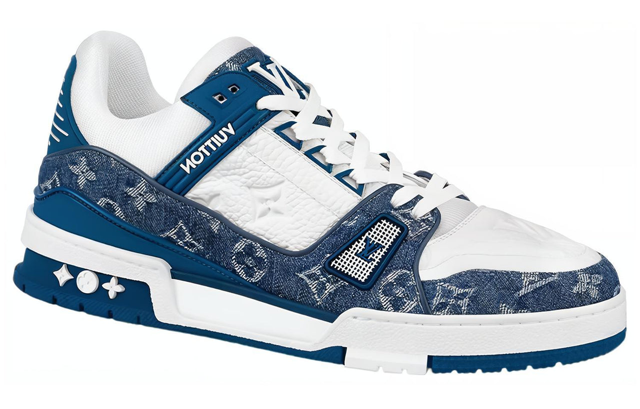 LOUIS VUITTON Trainer Low-Top Skateboard Shoes Unisex Blue White