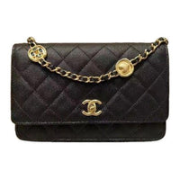 CHANEL 24A WOC Gold Coin On Chain Leather Crossbody Bag Women's Black