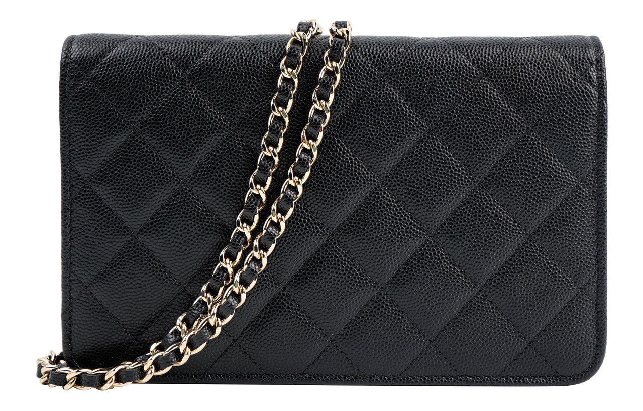 CHANEL WOC Calfskin Wallet On Chain, Shoulder Bag, Crossbody Bag Women's Black