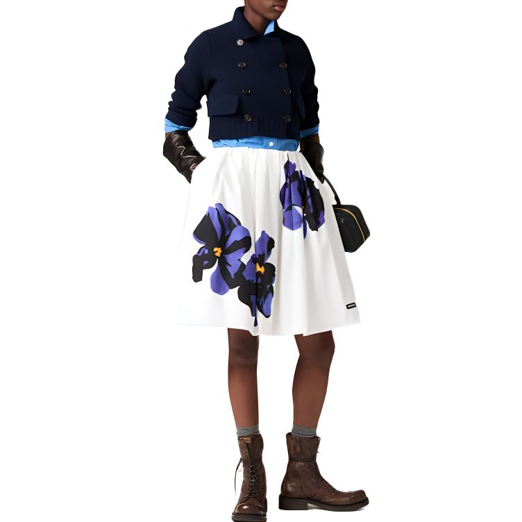 MIU MIU Poplin And Jersey Printed Skirt 'White/Purple'